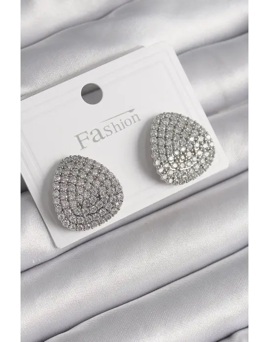  Gümüş Zirkon Taşlı Plaka Model Çelik Küpe