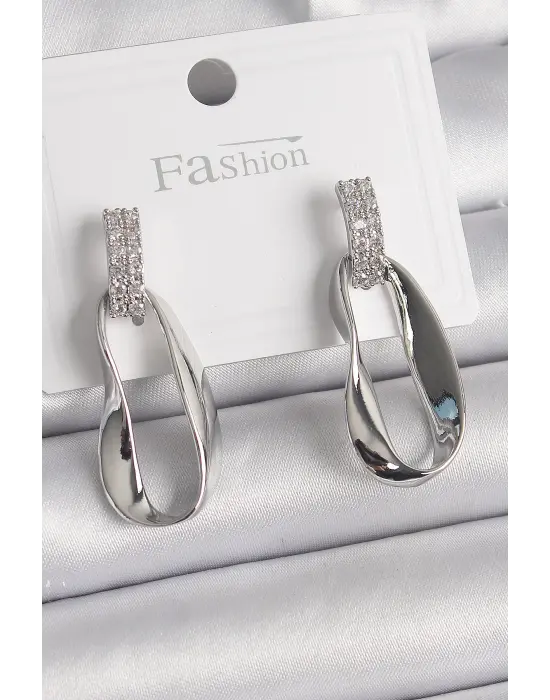  Gümüş Zirkon Taşlı Sallantı Çelik Küpe