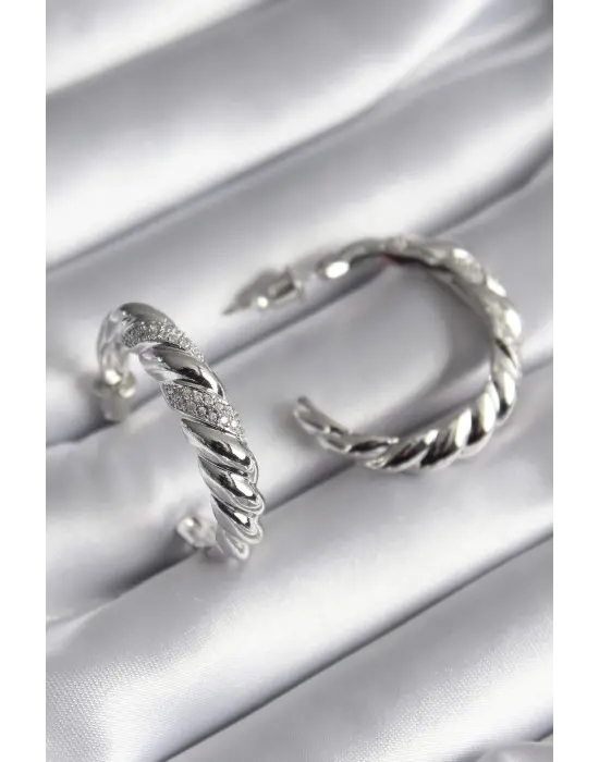  Gümüş Zirkon Taşlı Sarmal Model Çelik Küpe