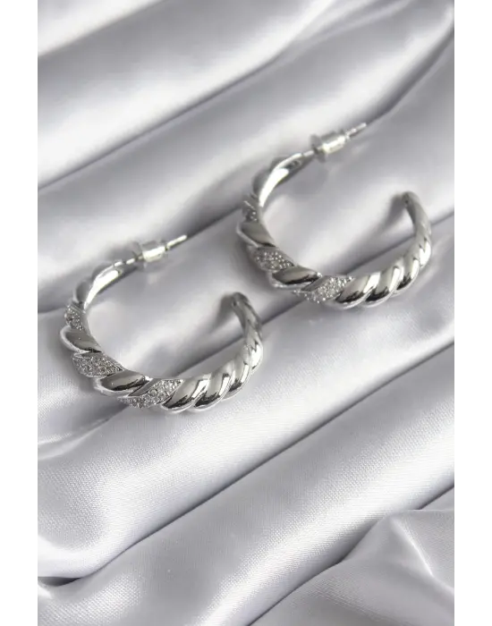  Gümüş Zirkon Taşlı Sarmal Model Çelik Küpe