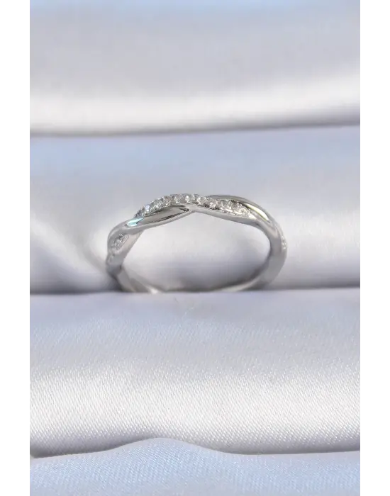  Gümüş Zirkon Taşlı Sarmal Model Çelik Yüzük