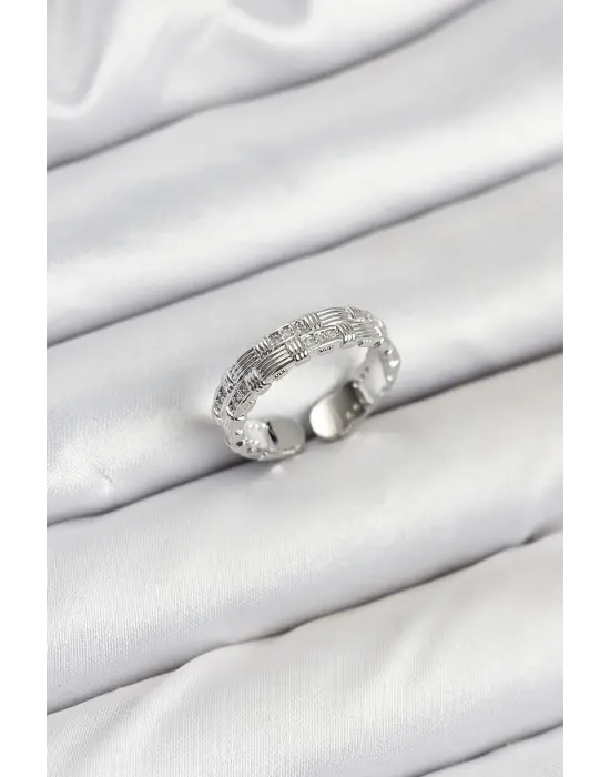 Pirinç Gümüş Renk Zirkon Taşlı Sırım Kadın Yüzük