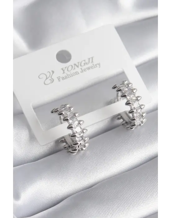  Gümüş Zirkon Taşlı Su Yolu Model Çelik Küpe