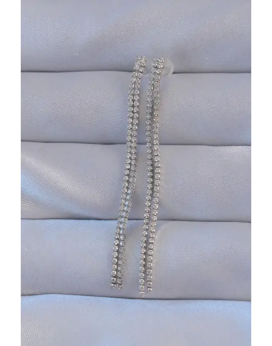  Gümüş Zirkon Taşlı Su Yolu Model Küpe