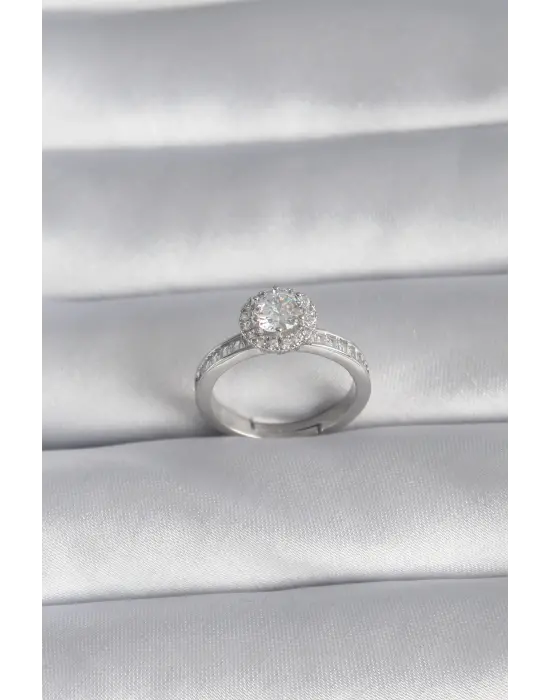  Gümüş Zirkon Taşlı Tek Taş Model Çelik Yüzük