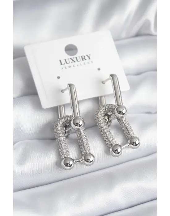  Gümüş Zirkon Taşlı Tiffany Model VIP Seri Çelik Küpe