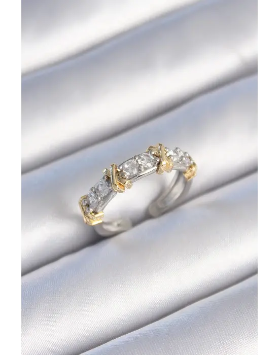  Gümüş Zirkon Taşlı XOXO Model Ayarlamalı Yüzük