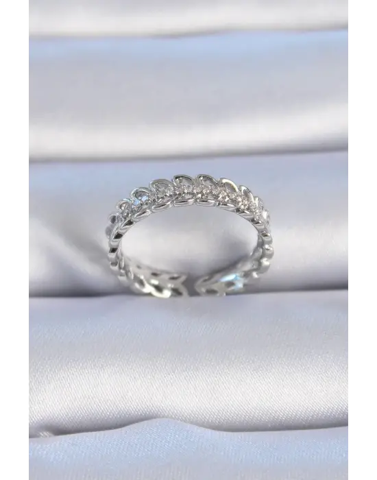  Gümüş Zirkon Taşlı Yaprak Model Çelik Yüzük