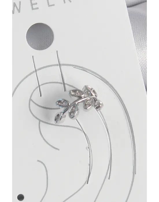 Pirinç Gümüş Renk Zirkon Taşlı Yaprak Model Kıkırdak Kadın Küpe