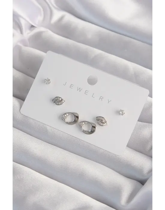  Gümüş Zirkon Taşlı Yaprak Model Küpe Seti