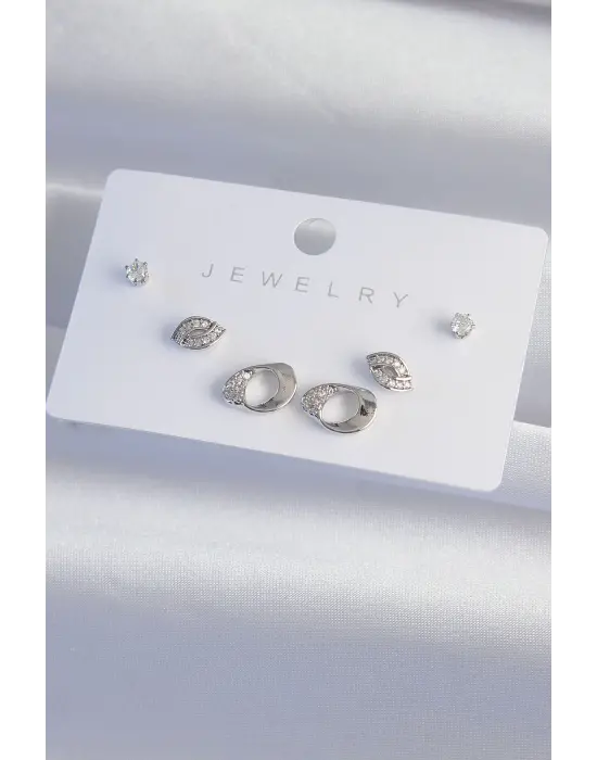  Gümüş Zirkon Taşlı Yaprak Model Küpe Seti