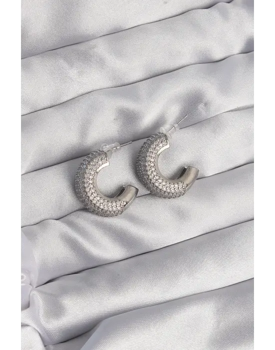  Gümüş Zirkon Taşlı Yarım Halka Küpe