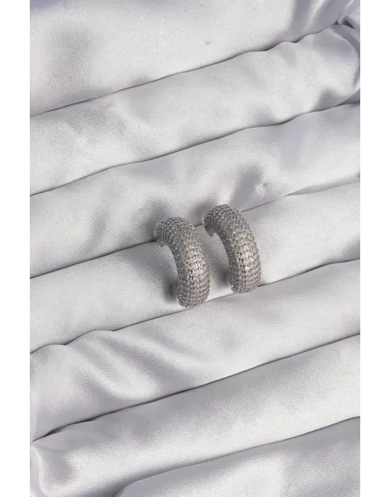  Gümüş Zirkon Taşlı Yarım Halka Küpe