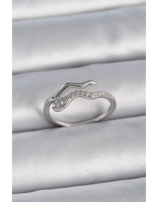  Gümüş Zirkon Taşlı Yılan Ayarlanabilir Model Çelik Yüzük