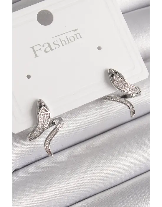  Gümüş Zirkon Taşlı Yılan Model Çelik Küpe