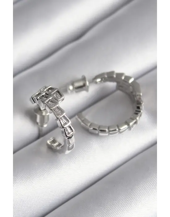  Gümüş Zirkon Taşlı Yılan Model Çelik Küpe