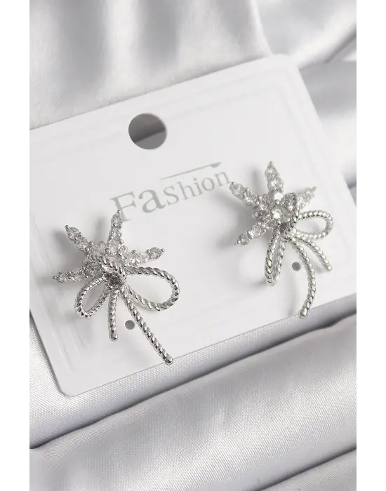  Gümüş Zirkon Taşlı Yıldız Düğüm Model Çelik Küpe