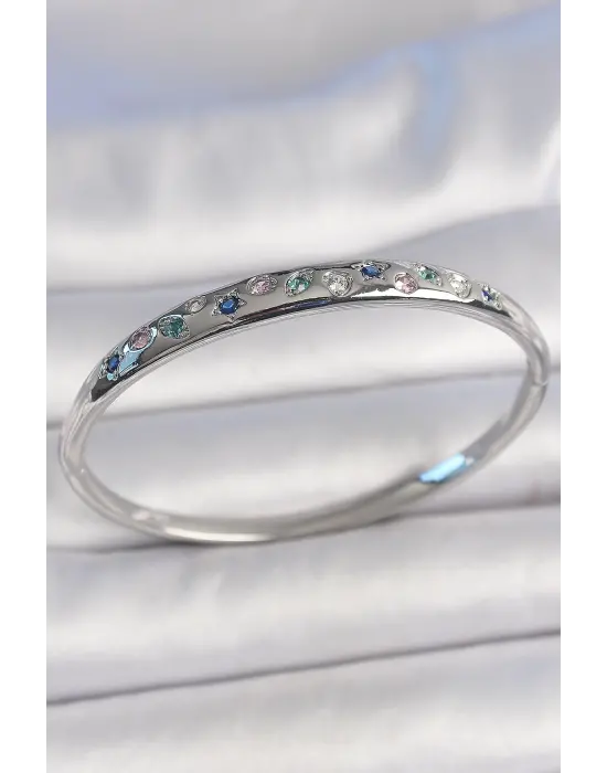 Pirinç Gümüş Renk Zirkon Taşlı Yıldız İşlemeli Kadın Kelepçe