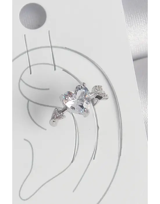 Pirinç Gümüş Renk Zirkon Taşlı Yıldız Model Kadın Kıkırdak Küpe