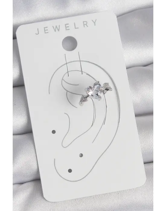 Pirinç Gümüş Renk Zirkon Taşlı Yıldız Model Kadın Kıkırdak Küpe