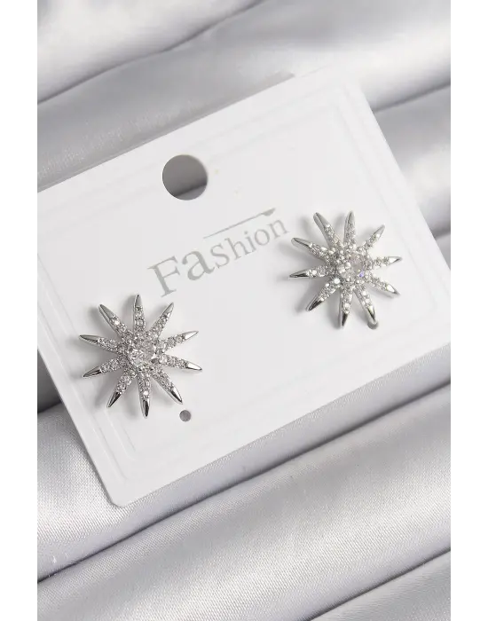  Gümüş Zirkon Taşlı Yıldız Model Çelik Küpe