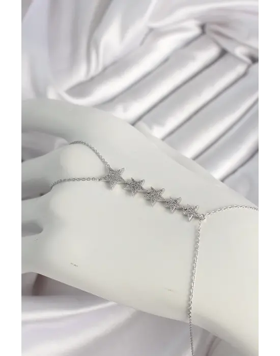 Pirinç Gümüş Renk Zirkon Taşlı Yıldız Model Kadın Şahmeran