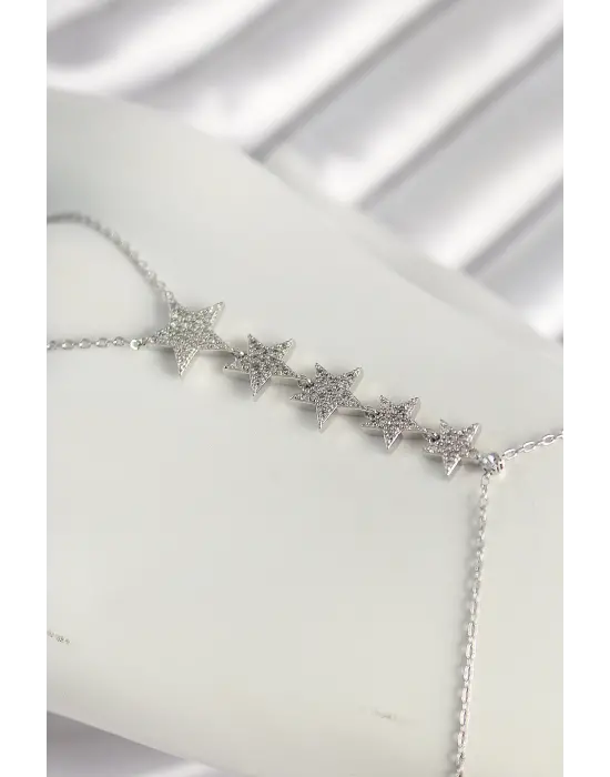 Pirinç Gümüş Renk Zirkon Taşlı Yıldız Model Kadın Şahmeran