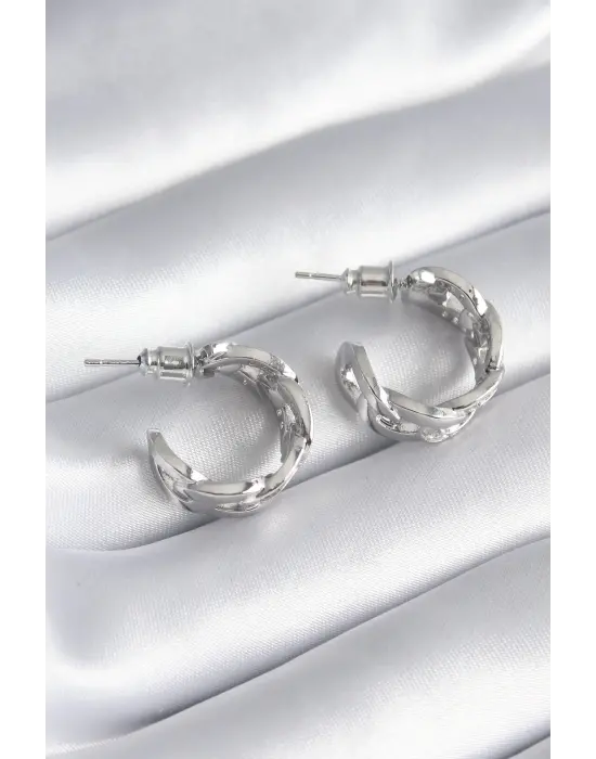  Gümüş Zirkon Taşlı Zincir Model Çelik Küpe