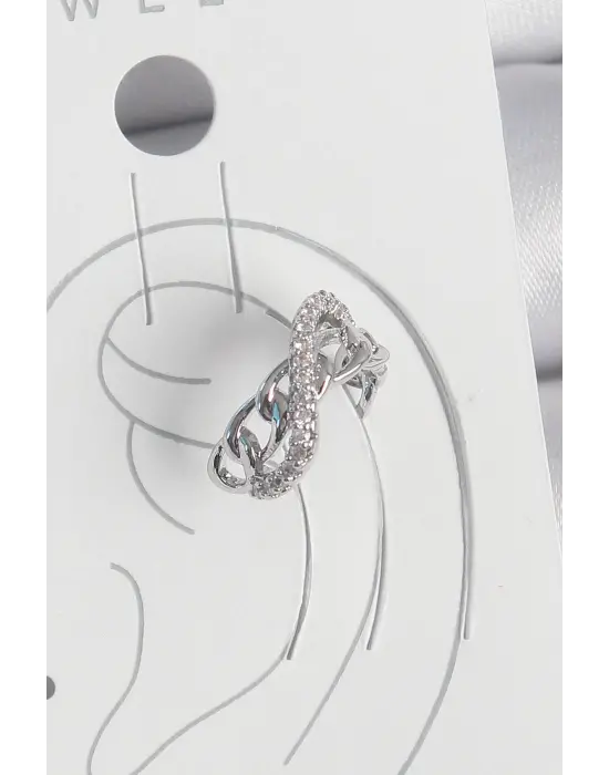 Çelik Gümüş Renk Zirkon Taşlı Zincir Sonsuzluk Model Kadın Kıkırdak Küpe