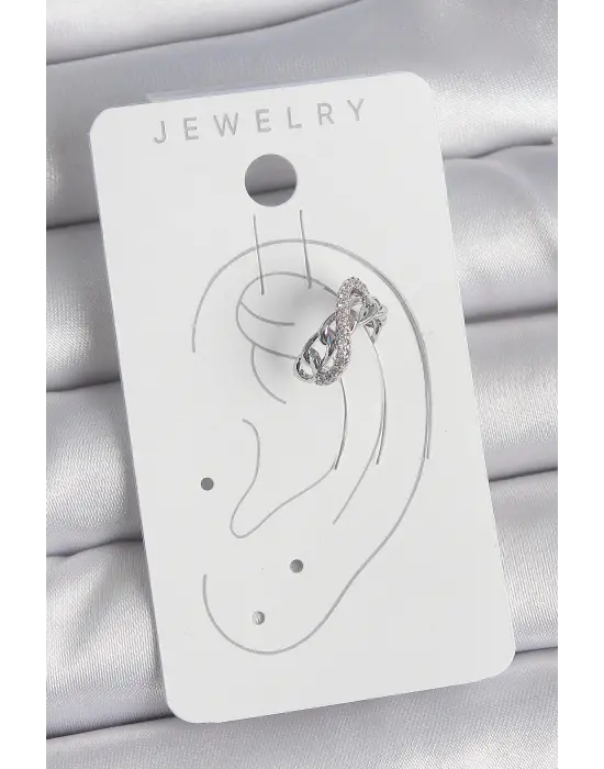 Çelik Gümüş Renk Zirkon Taşlı Zincir Sonsuzluk Model Kadın Kıkırdak Küpe