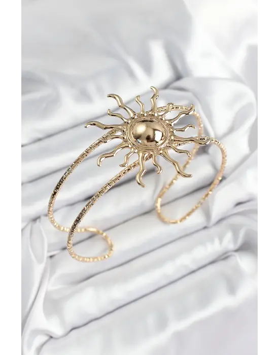 Pirinç Güneş Model Gold Renk Kadın Pazu Bileklik