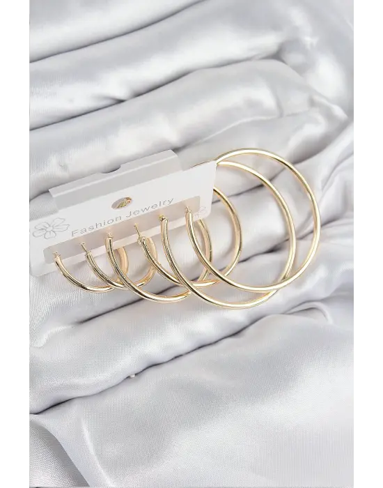 Pirinç Halka Model Gold Renk Kadın Set Küpe