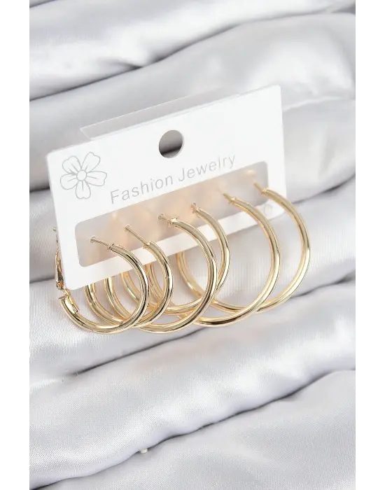 Pirinç Halka Model Gold Renk Kadın Set Küpe