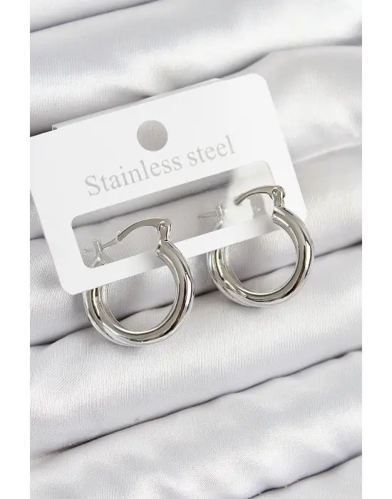 Pirinç Halka Model Gümüş Renk Kadın Küpe