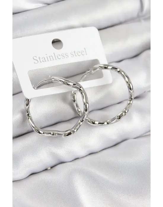 Pirinç Halka Model Gümüş Renk Kadın Küpe