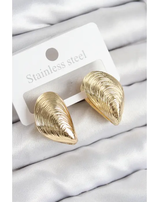 Pirinç İstiridye Model Gold Renk Kadın Küpe