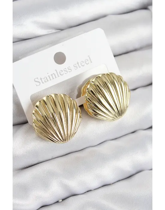 Pirinç İstiridye Model Gold Renk Kadın Küpe