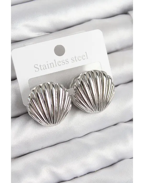 Pirinç İstiridye Model Gümüş Renk Kadın Küpe