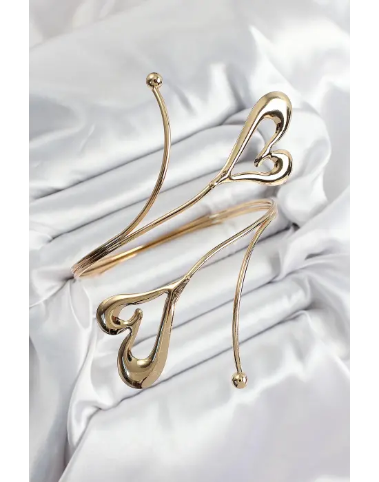 Pirinç Kalp Model Gold Renk Kadın Pazu Bileklik