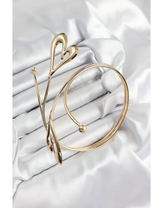 Pirinç Kalp Model Gold Renk Kadın Pazu Bileklik