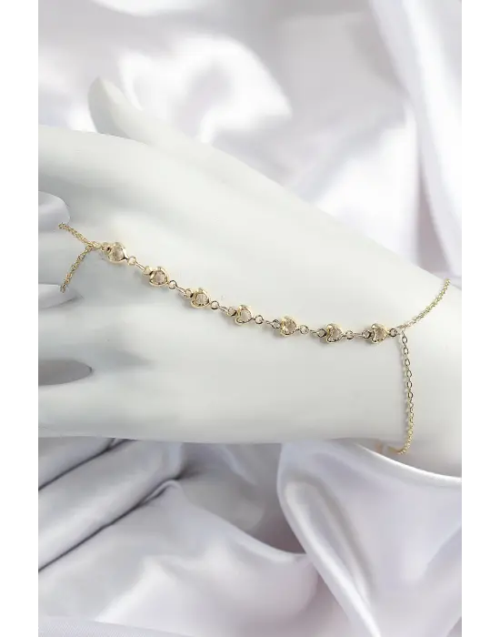 Pirinç Kalpli Zirkon Taşlı Y Model Gold Renk Kadın Şahmeran