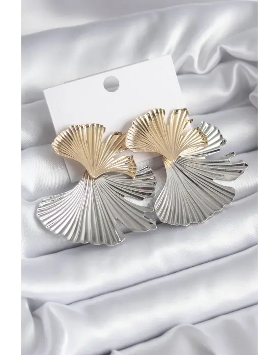  Karışık Renk Yaprak Model Trend Çelik Küpe