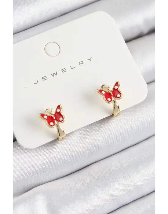 Pirinç Kelebek Model Gold Renk Çocuk Küpe