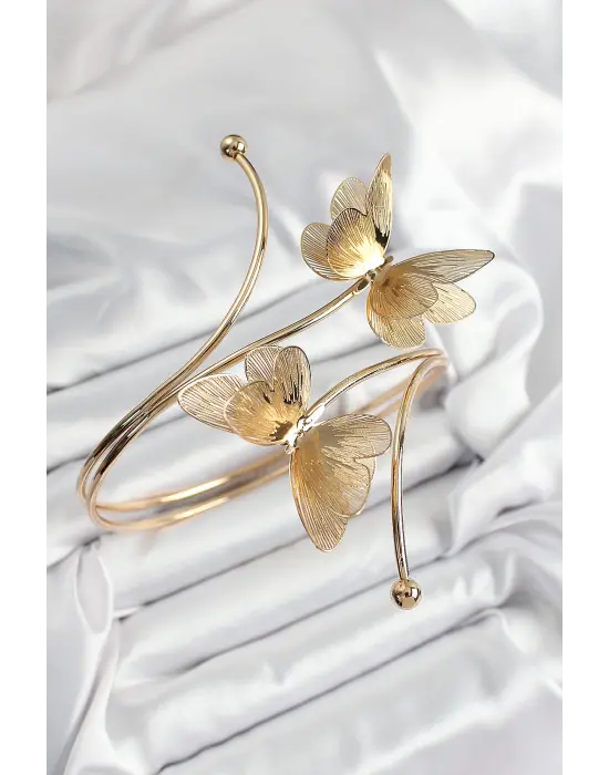 Pirinç Kelebek Model Gold Renk Kadın Pazu Bileklik