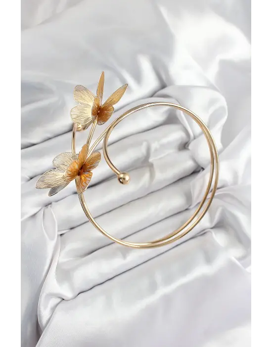 Pirinç Kelebek Model Gold Renk Kadın Pazu Bileklik