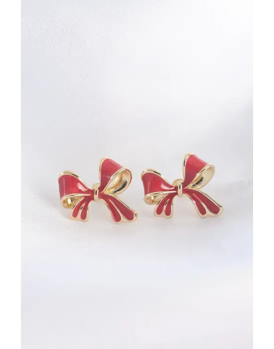  Kırmızı Renk Fiyonk Küpe