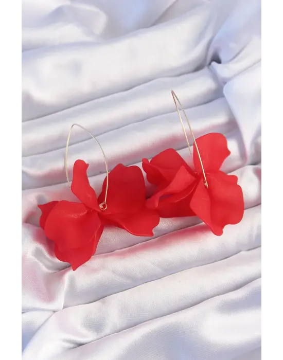  Kırmızı Renkli Flora Küpe