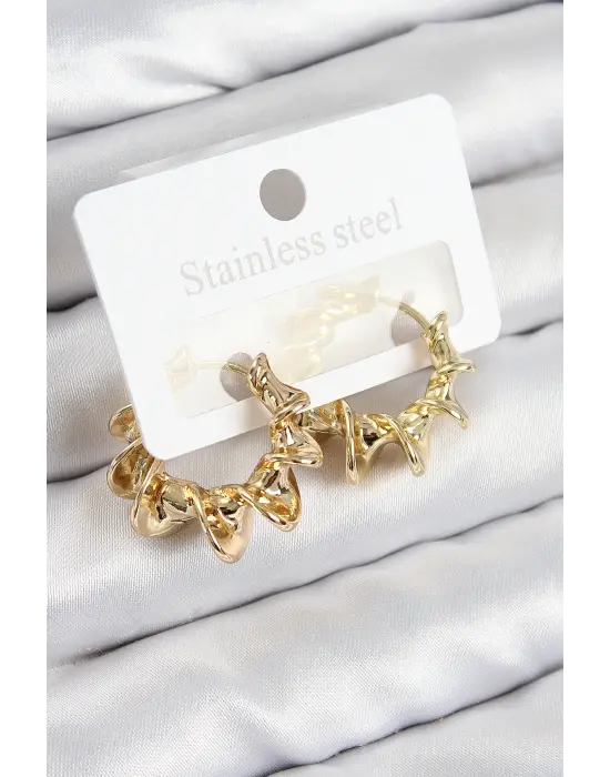 Çelik Kıvrımlı Halka Model Gold Renk Kadın Küpe