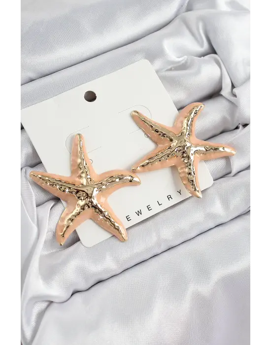 Pirinç Krem Deniz Yıldızı Model Vintage Kadın Küpe