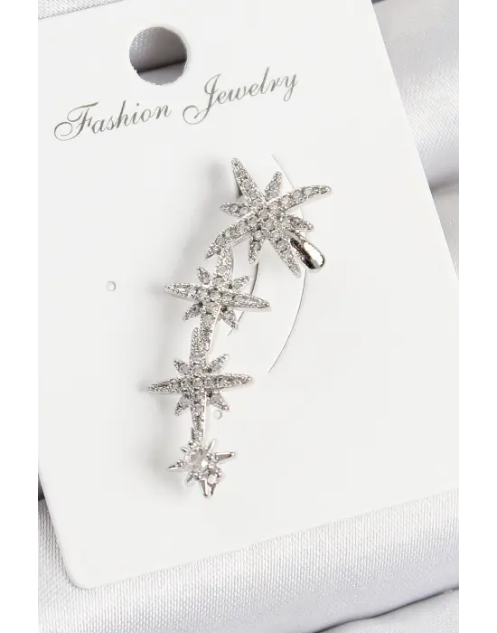 Pirinç Kutup Yıldızı Model Gümüş Renk Sağ Kıkırdak Küpe